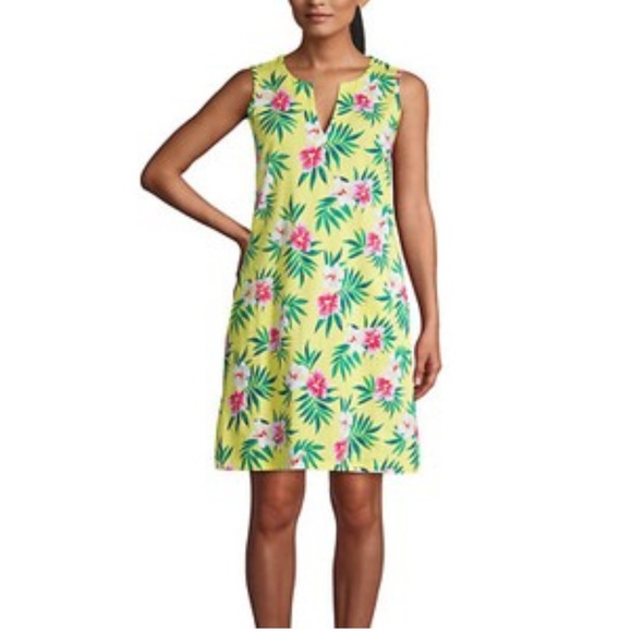Lands' End Women Floral Print Sleeveless Yellow Casual Sun Dress S 6/8 Tropical - Picture 1 of 9